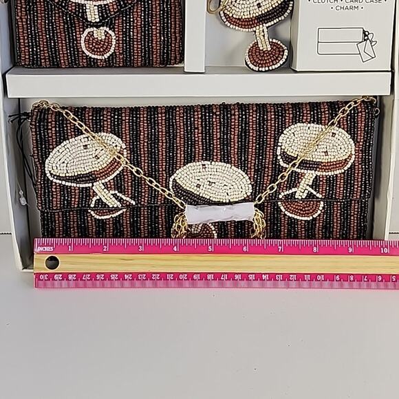 NEW Rachel Zoe Beaded Clutch Set 3pc Espresso Cocktail Brown Cream - Picture 7 of 7